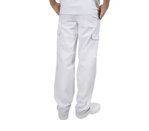 Pantaloni bucatar barbati MARK Premium, elastic in talie, 5 buzunare, albi, XS