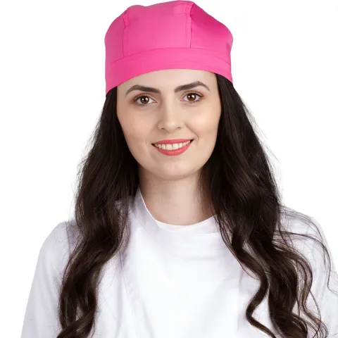 Boneta medicala moderna, cu legaturi, tercot 170g/m2, roz inchis