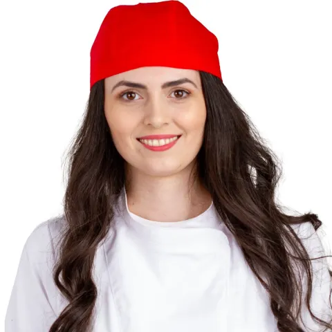 Boneta medicala moderna, cu legaturi, tercot 140g/m2, rosie