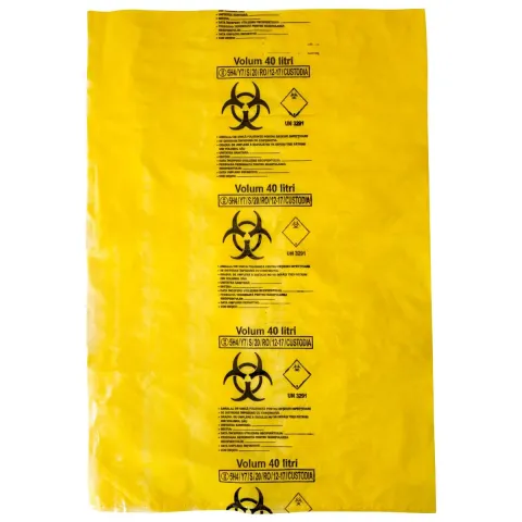 Saci galbeni pericol biologic 40L BIOHAZARD ADR, 50 microni, 50 bucati - saci deseuri medicale certificati