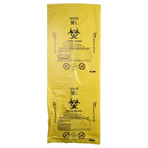 Saci galbeni pericol biologic 90L BIOHAZARD ADR, 50 microni, 50 bucati - saci deseuri medicale certificati