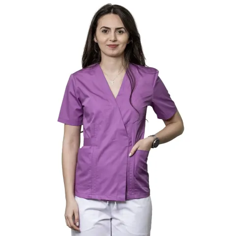 Bluză medicală tip kimono damă KIRA Premium, lila