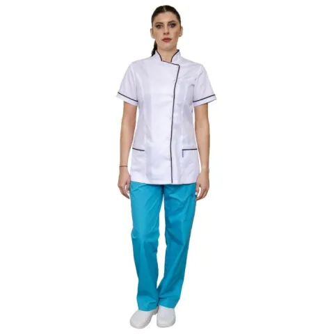 Tunica dama EMA Premium alba cu bordura neagra - Uniforma Medicala