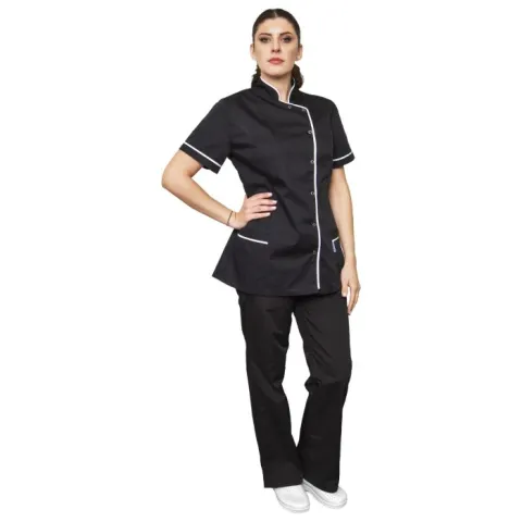 Tunica dama EMA Premium neagra cu bordura alba - Uniforma Medicala