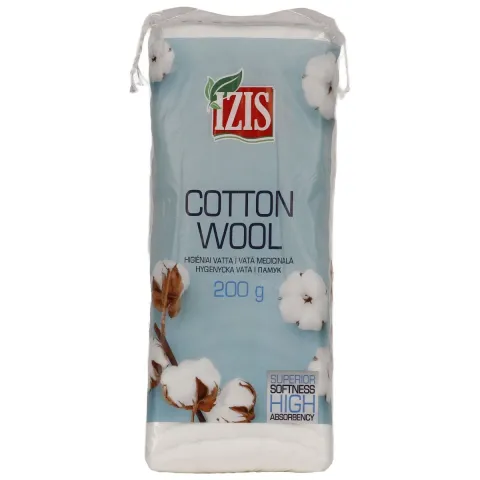 Vata medicinala hidrofila IZIS 200 g, 50% bumbac 50% vascoza, absorbtie ridicata, uz medical si personal